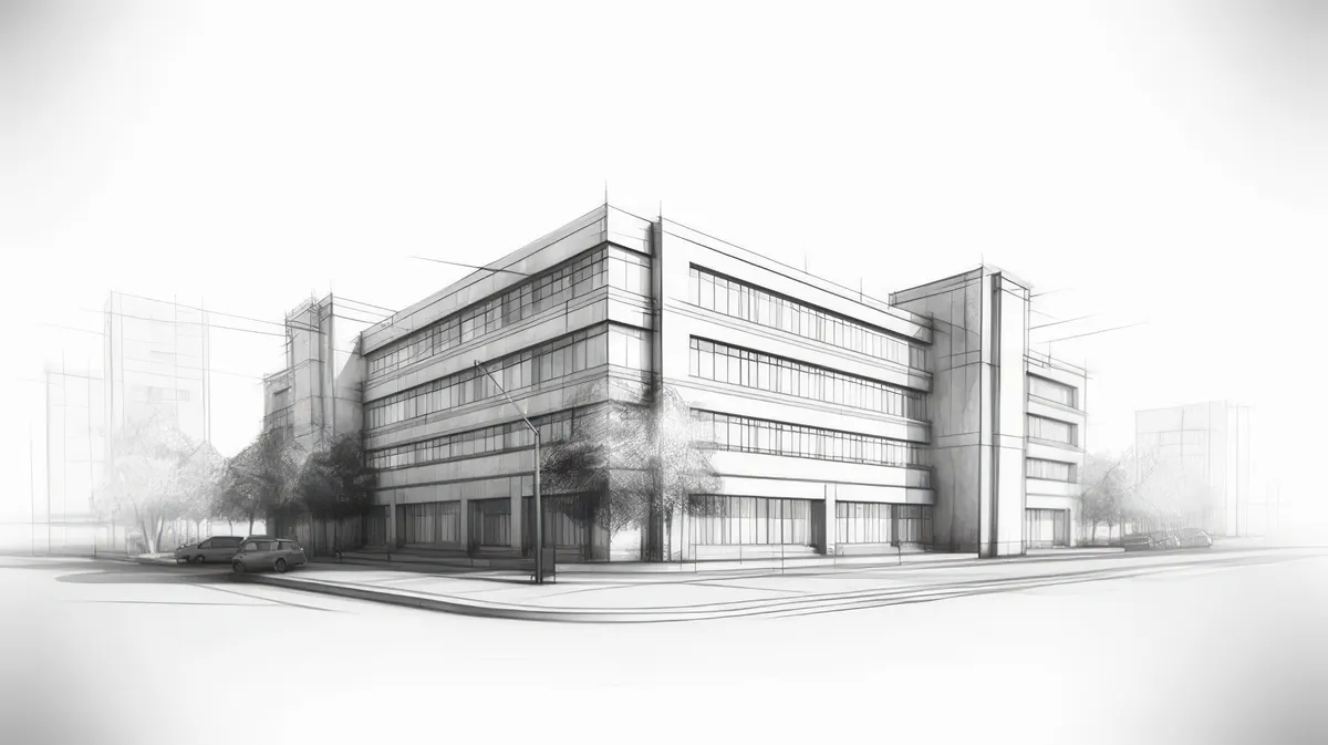 Architectural pencil sketch of a building